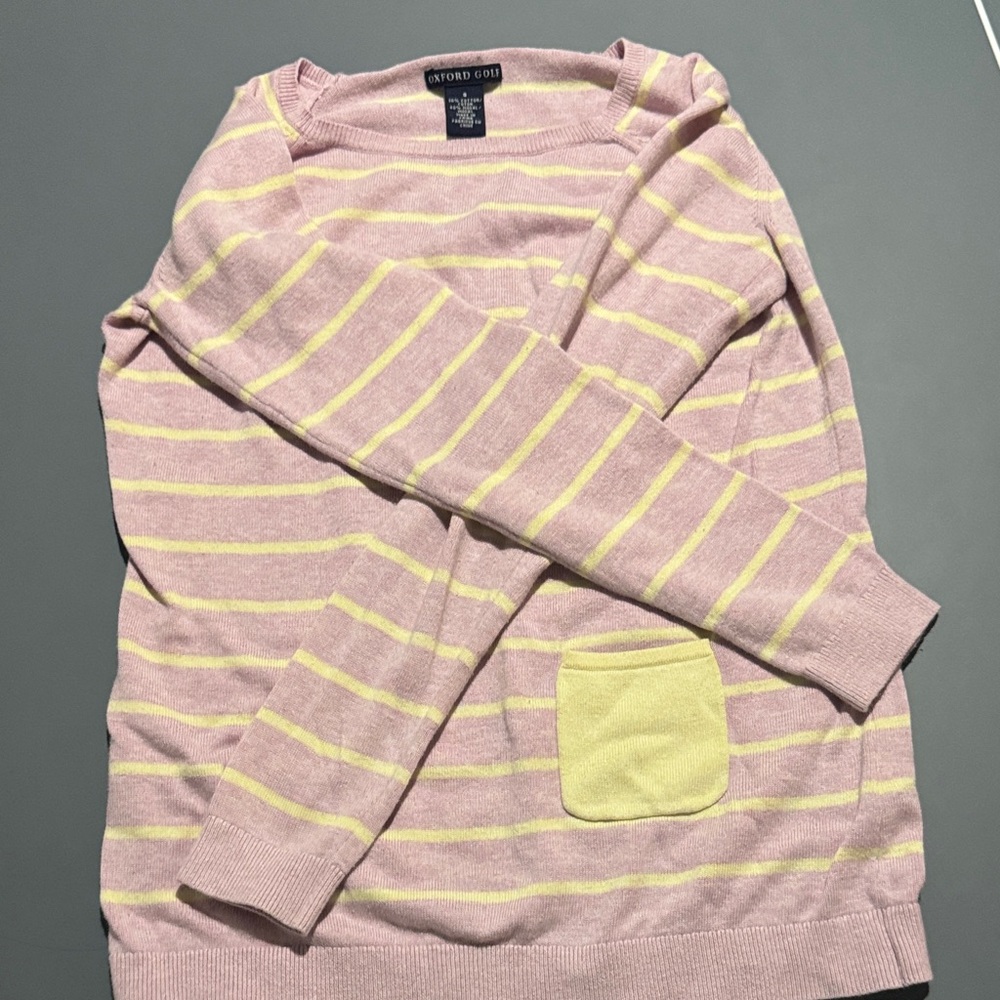 Oxford Pink Sweater with Yellow Striped Detail